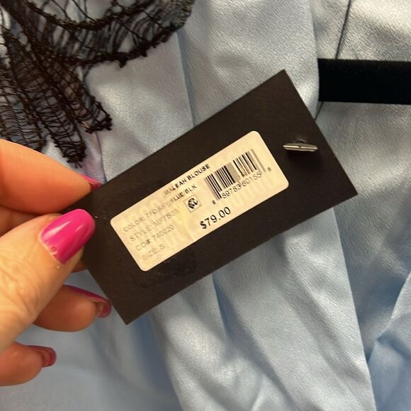 Kobi Halperin Light Blue Blouse with Black Embroidery - Picture 9 of 10